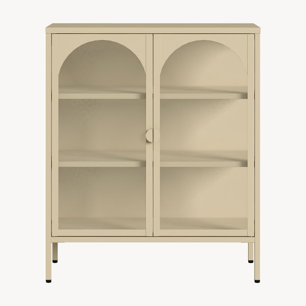 Vitrinskåp-Sideboard Klippestad Stål 95x80x35 cm Kamelfärgad [en.casa]