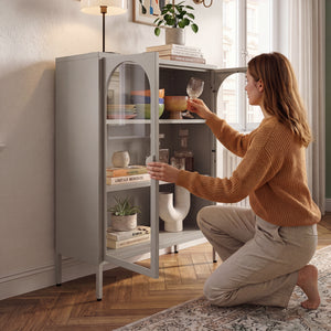 Vitrinskåp-Sideboard Klippestad Stål 95x80x35 cm Kamelfärgat [en.casa]
