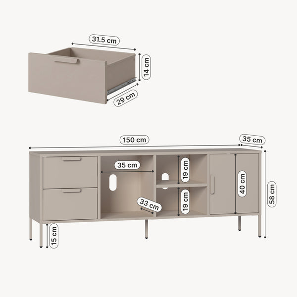 TV-bänk Kliri Stål 150x35x58 cm Kamelfärgad [en.casa]