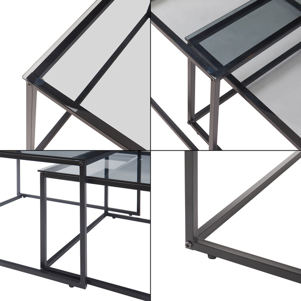 Soffbord 2-delat set Tromlaslo rökt glas, grått [en.casa]