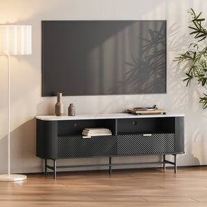 TV-lågt bord Olvehok 140x40x55 cm Svart/marmorutseende, vit [en.casa]