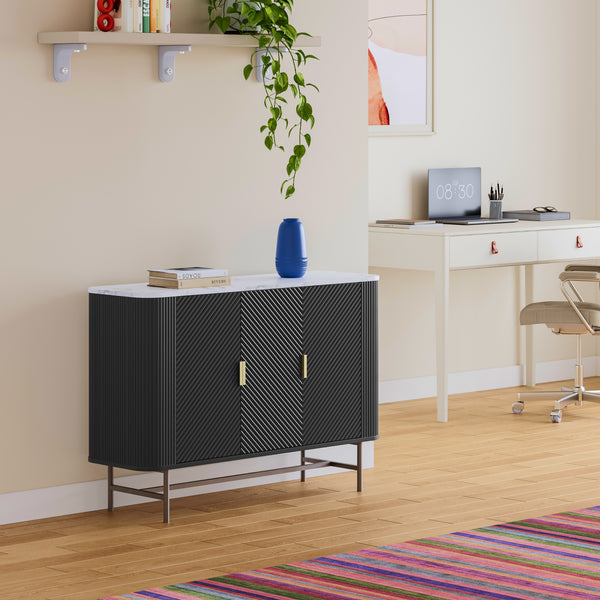Sideboard Olvehok 110x40x77 cm Svart/Marmorutseende, vit [en.casa]