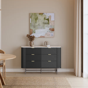 Byrå Olvehok 120x40x81 cm Svart/Marmorutseende, vit [en.casa]