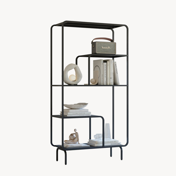 Bokhylla Færder stål 145x76x33 cm svart [en.casa]
