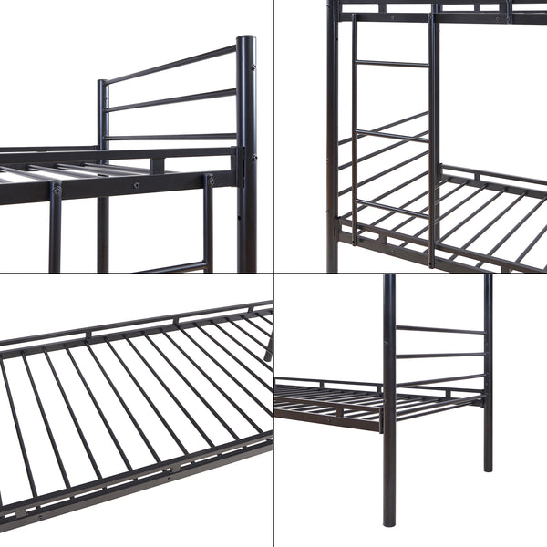 Metall-våningssäng Bevapis med 2 madrasser 90x200 cm Svart [en.casa]