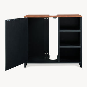 Tvättställsskåp Trond 60x66x30 cm Svart/Valnötsoptik [en.casa]