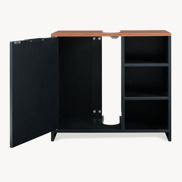 Tvättställsskåp Trond 60x66x30 cm Svart/Valnötsoptik [en.casa]
