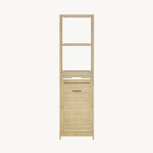 Badrumshylla med tvättkorg Anun 130x36x33 cm bambu träfärgad [en.casa]