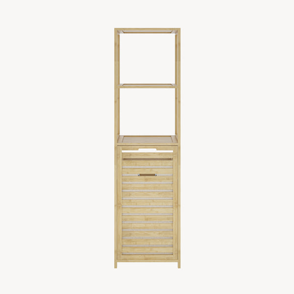 Badrumshylla med tvättkorg Anun 130x36x33 cm bambu träfärgad [en.casa]
