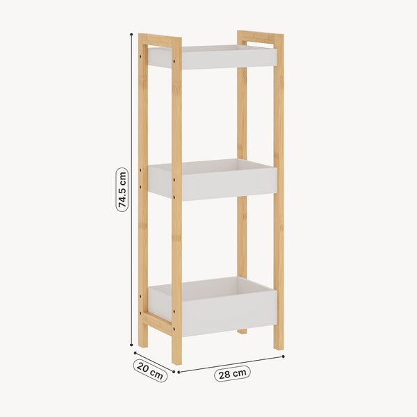 Badhylla Anun med 3 nivåer 75x28x20 cm bambu natur/vit [en.casa]