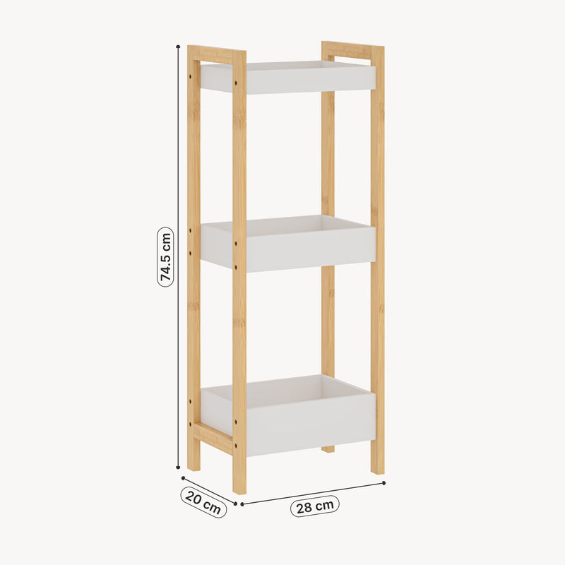 Måttskiss Badhylla Anun med 3 nivåer 75x28x20 cm bambu natur/vit [en.casa]