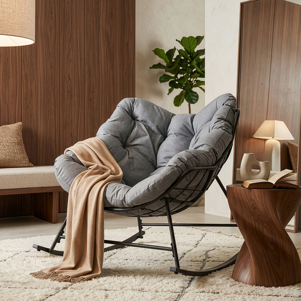 Korg-gungstol Villeneuve 85x90x91 cm Svart/Grå [en.casa]