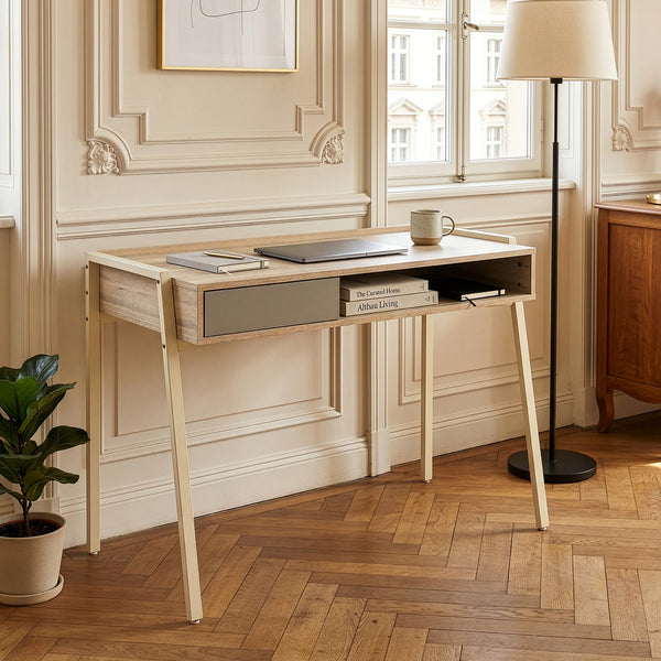 Skrivbord Boderas 107x55x78 cm Beige/Travertin [en.casa]