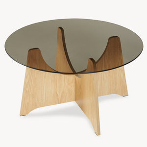 Soffbord 'Omlar' med rund glasplatta Ø70 x 35 cm eklook / röksgrå