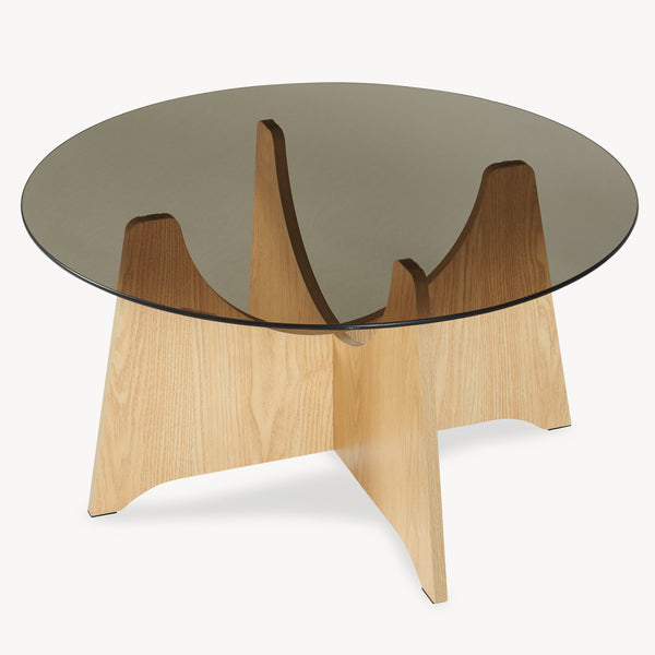 Soffbord 'Omlar' med rund glasplatta Ø70 x 35 cm eklook / röksgrå