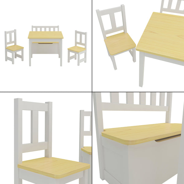 Sittgrupp Lousame matgrupp för barn furu bänk bord 2 stolar [en.casa]
