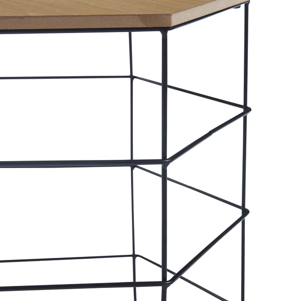 Sidobord set Hørsholm set om 2 metallkorg svart / träfärger [en.casa]