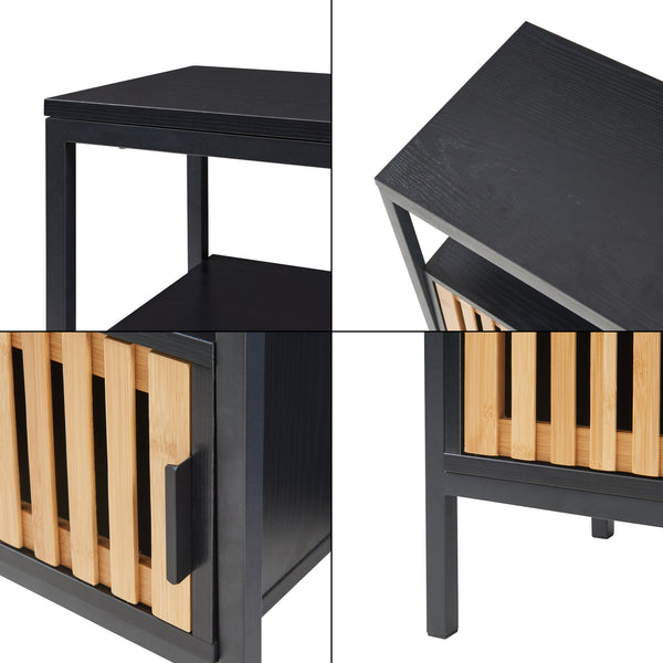 Nattduksbord Luniehti 58x40x33 cm Svart/Natur [en.casa]