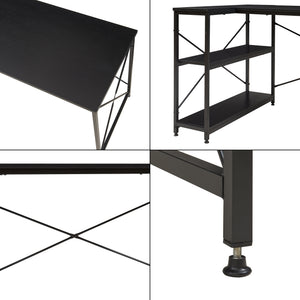Skrivbord Raundsvalt med 1 hylla L-formad 137x88x75 cm Svart [en.casa]