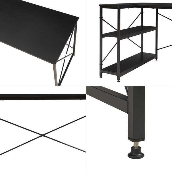 Skrivbord Raundsvalt med 1 hylla L-formad 137x88x75 cm Svart [en.casa]