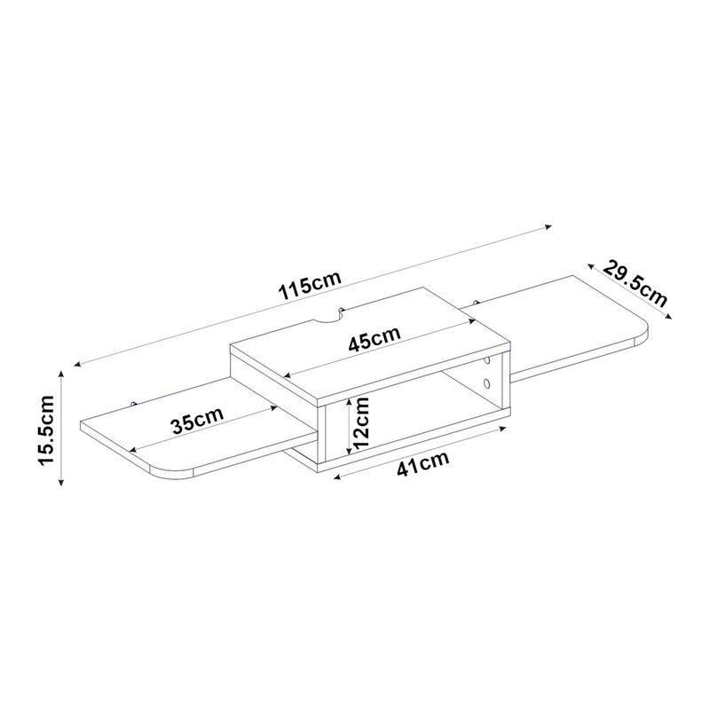 Måttskiss TV-lågt bord hängande Tar 115x30x16 cm Vit [en.casa]
