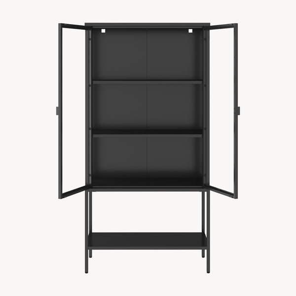 Vitrinskåp Borshavisa stål 2-dörrar 160x80x35 cm svart [en.casa]