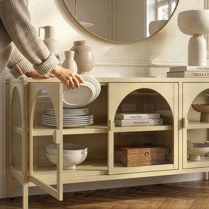 Vitrinskåp-Sideboard Klippestad Stål 118x35x55 cm Kamelfärgad [en.casa]