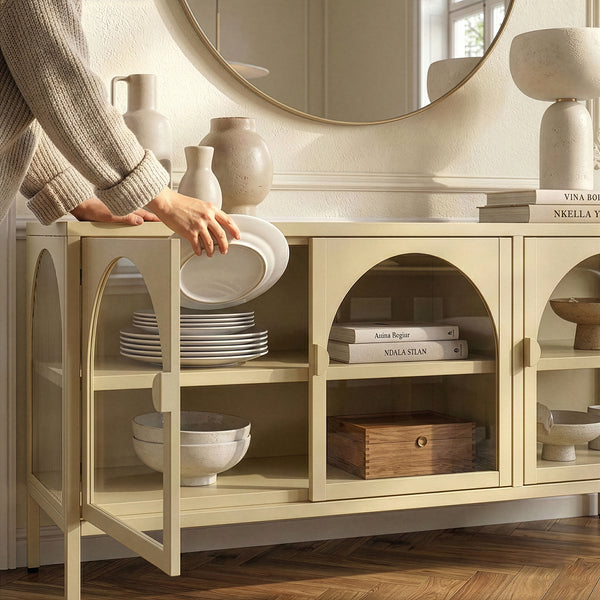 Vitrinskåp-Sideboard Klippestad Stål 118x35x55 cm Kamelfärgad [en.casa]