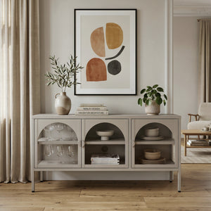 Vitrinskåp-Sideboard Klippestad Stål 118x35x55 cm Kamelfärgad [en.casa]