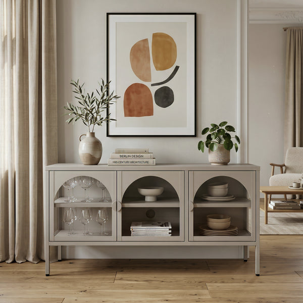 Vitrinskåp-Sideboard Klippestad Stål 118x35x55 cm Kamelfärgad [en.casa]