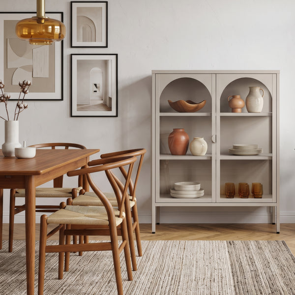 Vitrinskåp-Sideboard Klippestad Stål 95x80x35 cm Kamelfärgat [en.casa]