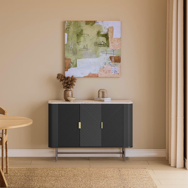 Sideboard Olvehok 110x40x77 cm Svart/Marmorutseende, vit [en.casa]