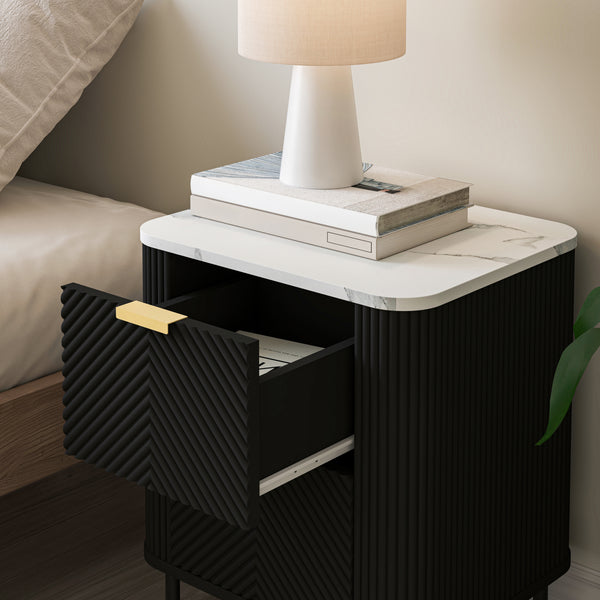 Nattduksbord Olvehok 2-pack 55x52x38 cm Svart/Marmorutseende, vit [en.casa]