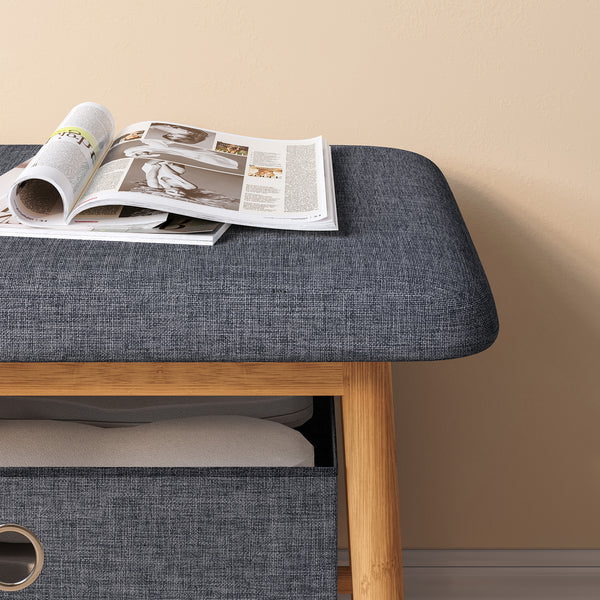 Sittbänk Vad med 2 förvaringslådor 90x30x45 cm Natur/Grå [en.casa]
