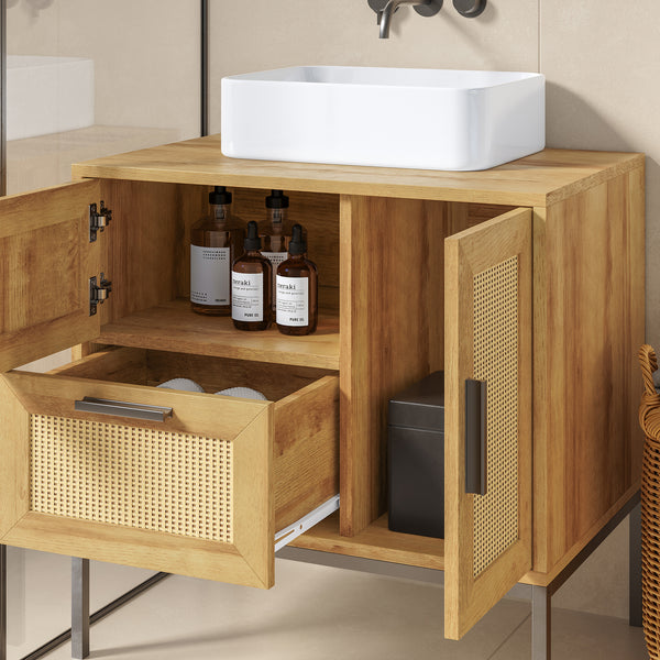 Tvättställsskåp Marhasa 60x60x40 cm Eklook/Svart [en.casa]