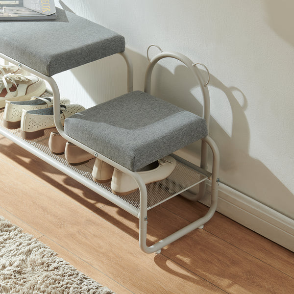 Skobänk med barnpall Jässaatka stål 100x32x46 cm grå [en.casa]