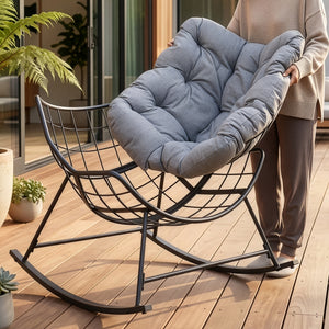 Korg-gungstol Villeneuve 85x90x91 cm Svart/Grå [en.casa]