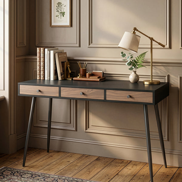 Skrivbordstumba 115x48x76 cm Svart/Valnötsoptik [en.casa]