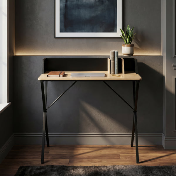 Skrivbord Kappespoo 84x80x50 cm Svart/Eklook [en.casa]