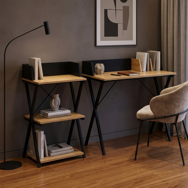 Fristående hylla Kappespoo 84x50x30 cm Svart/Eklook [en.casa]