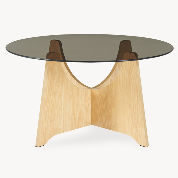 Soffbord 'Omlar' med rund glasplatta Ø70 x 35 cm eklook / röksgrå