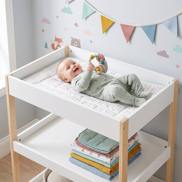 Skötbord Oupilu med 2 hyllor 91x82x53 cm Vit [en.casa]