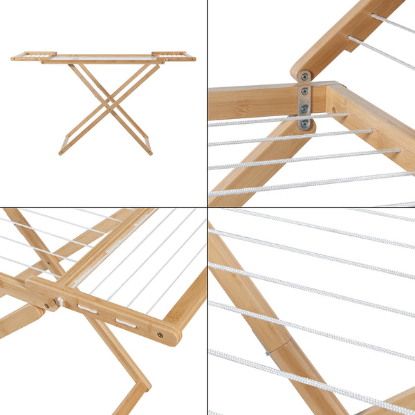 Hopfällbar klädstreck Fakala 154x59x82 cm bambu [en.casa]