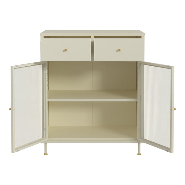 Vitrinskåp Lindau 97x80x40 cm stål creme [en.casa]