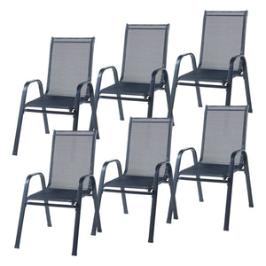 Matgrupp Aradeo bord och 6 stolar stål härdat glas svart [casa.pro] 