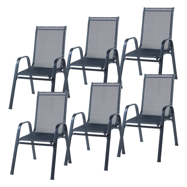Matgrupp Aradeo bord och 6 stolar stål härdat glas svart [casa.pro] 