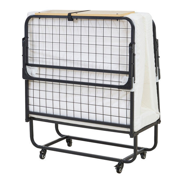 Metallfällbar säng Lustendi med madrass 200x90cm Svart/Eklook [en.casa]