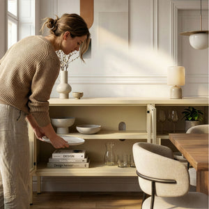 Vitrinskåp-Sideboard Klippestad Stål 118x35x55 cm Kamelfärgad [en.casa]