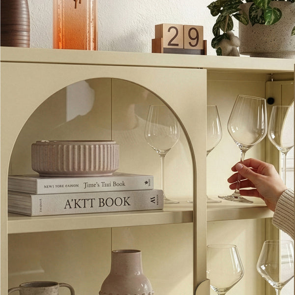 Vitrinskåp-Sideboard Klippestad Stål 95x80x35 cm Kamelfärgad [en.casa]