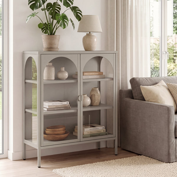 Vitrinskåp-Sideboard Klippestad Stål 95x80x35 cm Kamelfärgat [en.casa]